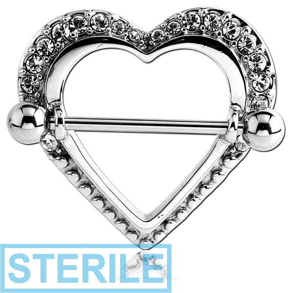 STERILE SURGICAL STEEL JEWELLED NIPPLE SHILED - HEART