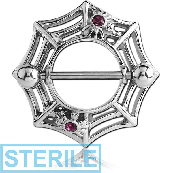 STERILE SURGICAL STEEL JEWELLED NIPPLE SHIELD - SPIDER WEB
