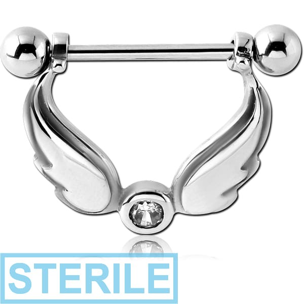 STERILE SURGICAL STEEL JEWELLED NIPPLE SHIELD - WINGS