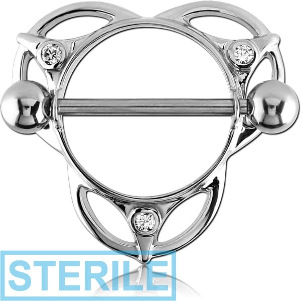 STERILE SURGICAL STEEL JEWELLED NIPPLE SHIELD - THREE HALF CIRCLES