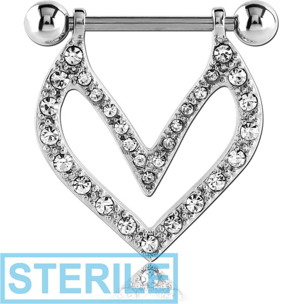 STERILE SURGICAL STEEL JEWELLED NIPPLE SHIELD - HEART V