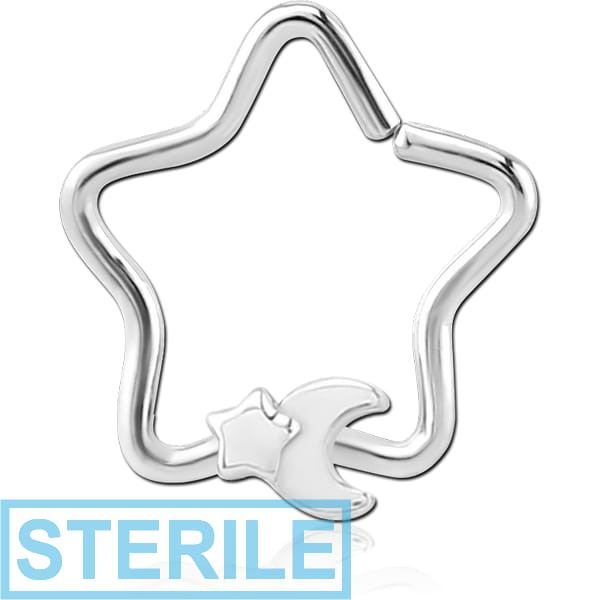 STERILE SURGICAL STEEL OPEN STAR SEAMLESS RING - CRESCENT AND STAR