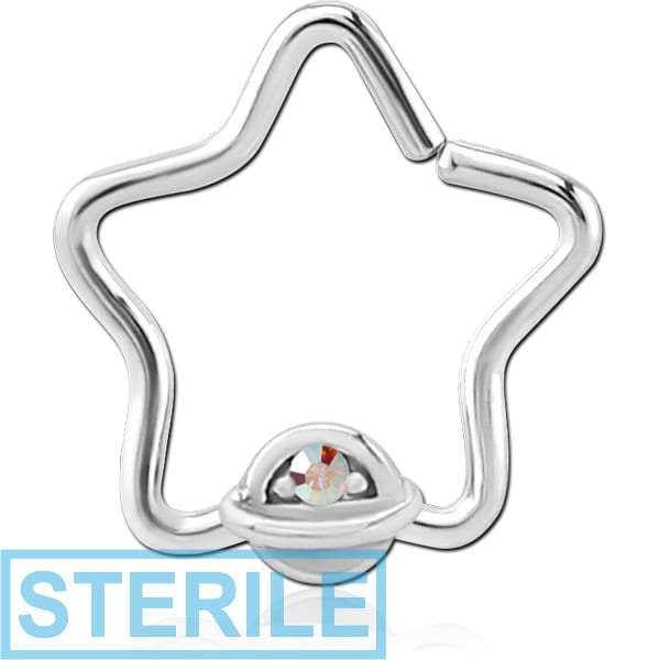 STERILE SURGICAL STEEL JEWELLED OPEN STAR SEAMLESS RING - HALF OPEN EYE