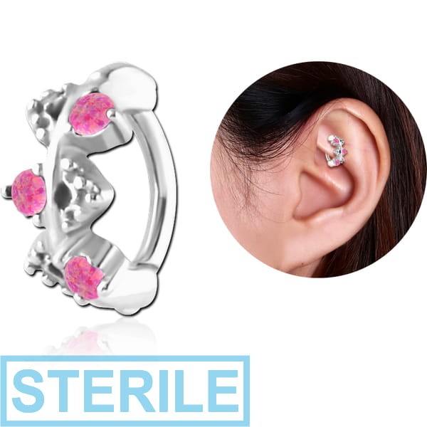 STERILE SURGICAL STEEL SYNTHETIC OPAL ROOK CLICKER - FILIGREE