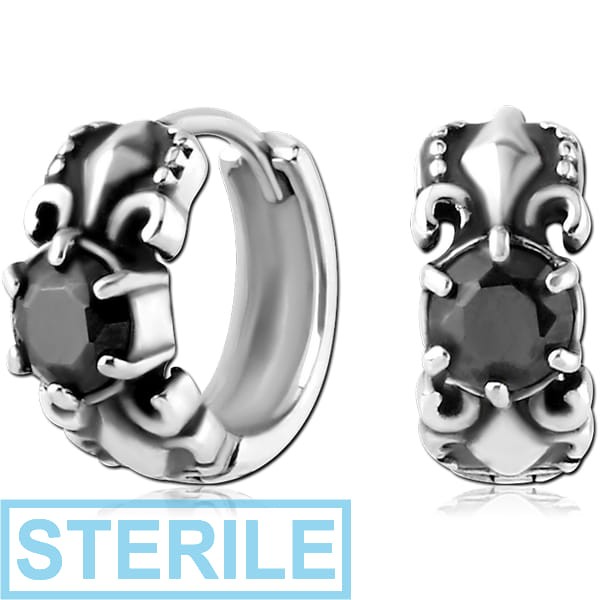 STERILE SURGICAL STEEL JEWELLED HUGGIES PAIR - FLEUR DE LIS