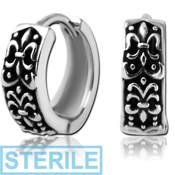 STERILE SURGICAL STEEL HUGGIES PAIR - FLEUR DE LIS
