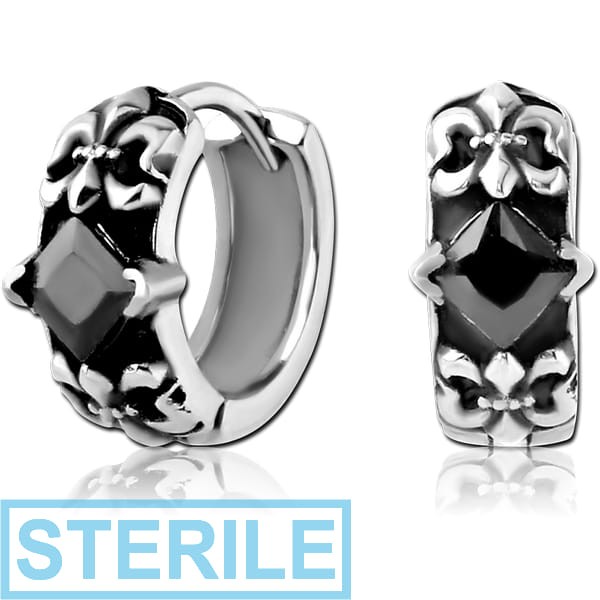 STERILE SURGICAL STEEL JEWELLED HUGGIES PAIR - FLEUR DE LIS