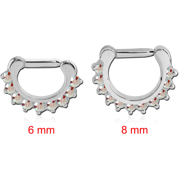 SURGICAL STEEL ROUND PRONG SET SWAROVSKI CRYSTAL JEWELLED HINGED SEPTUM CLICKER RING