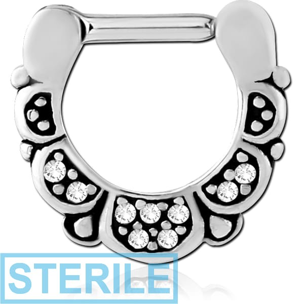 STERILE SURGICAL STEEL JEWELLED HINGED SEPTUM CLICKER - FILIGREE