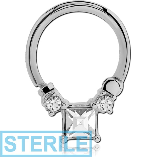 STERILE SURGICAL STEEL HIGH END CRYSTAL JEWELLED HINGED SEPTUM CLICKER