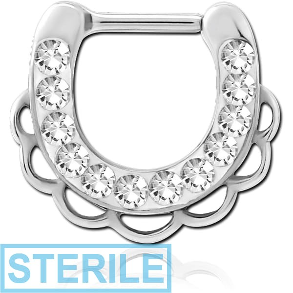 STERILE SURGICAL STEEL ROUND CRYSTALINE JEWELLED HINGED SEPTUM CLICKER