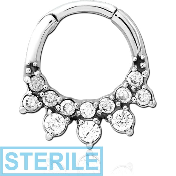 STERILE SURGICAL STEEL JEWELLED HINGED SEPTUM CLICKER RING