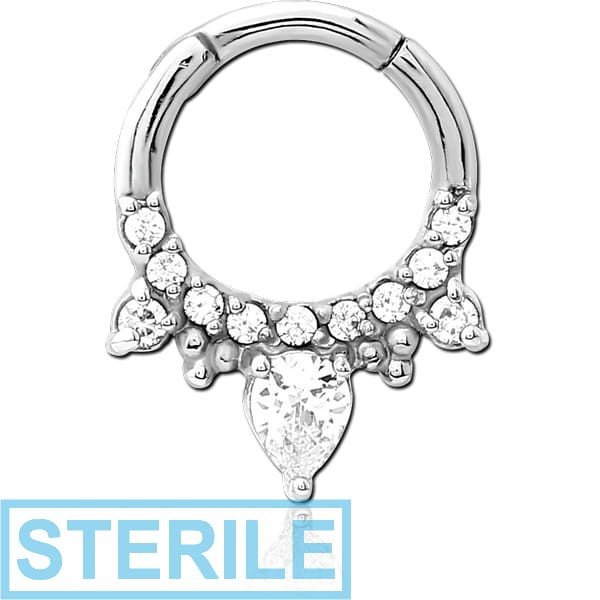 STERILE SURGICAL STEEL JEWELLED HINGED SEPTUM CLICKER RING
