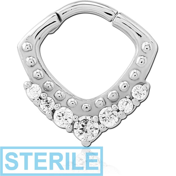 STERILE SURGICAL STEEL JEWELLED HINGED SEPTUM CLICKER RING