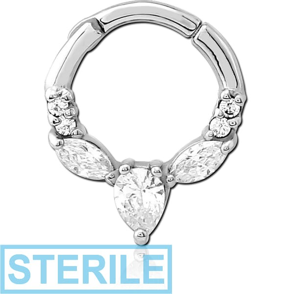 STERILE SURGICAL STEEL JEWELLED HINGED SEPTUM CLICKER RING