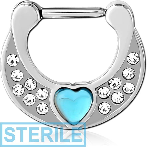 STERILE SURGICAL STEEL JEWELLED HINGED SEPTUM CLICKER RING