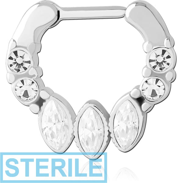 STERILE SURGICAL STEEL JEWELLED HINGED SEPTUM CLICKER RING