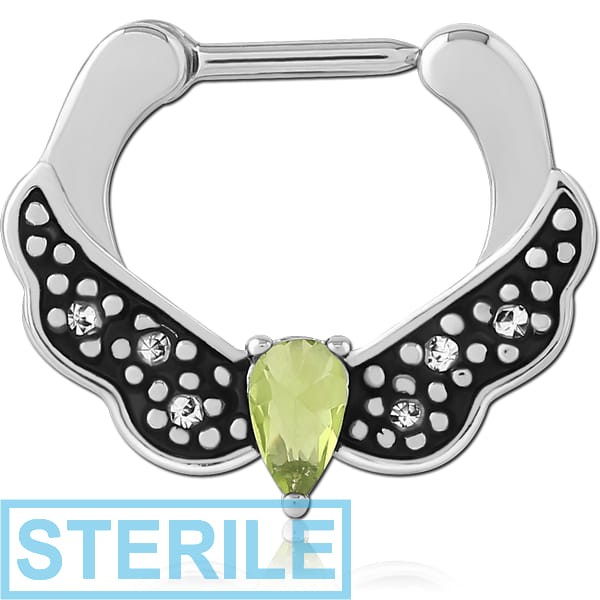 STERILE SURGICAL STEEL JEWELLED HINGED SEPTUM CLICKER RING