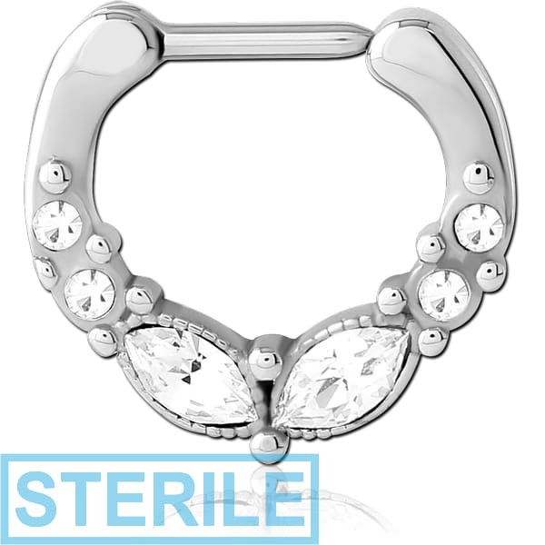 STERILE SURGICAL STEEL JEWELLED HINGED SEPTUM CLICKER RING