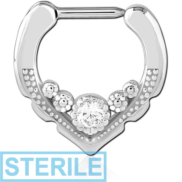 STERILE SURGICAL STEEL JEWELLED HINGED SEPTUM CLICKER RING