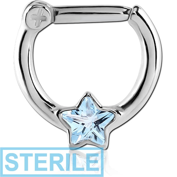 STERILE SURGICAL STEEL STAR JEWELLED HINGED SEPTUM CLICKER