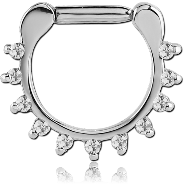 SURGICAL STEEL ROUND PRONG SET JEWELED HINGED SEPTUM CLICKER