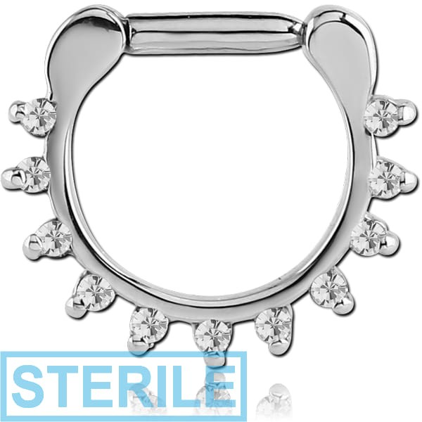 STERILE SURGICAL STEEL ROUND PRONG SET JEWELLED HINGED SEPTUM CLICKER
