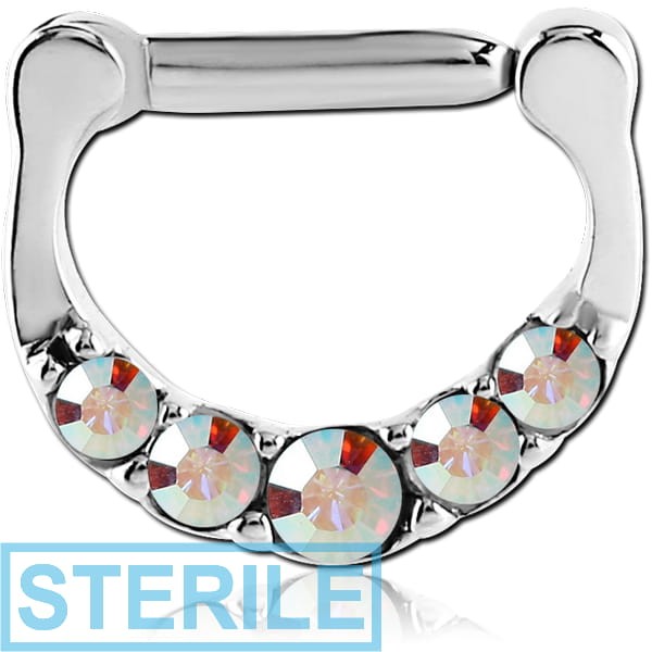 STERILE SURGICAL STEEL ROUND HIGH END CRYSTALS JEWELLED HINGED SEPTUM CLICKER