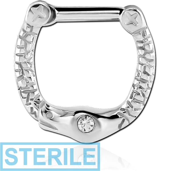 STERILE SURGICAL STEEL JEWELLED SNAKE HINGED SEPTUM CLICKER