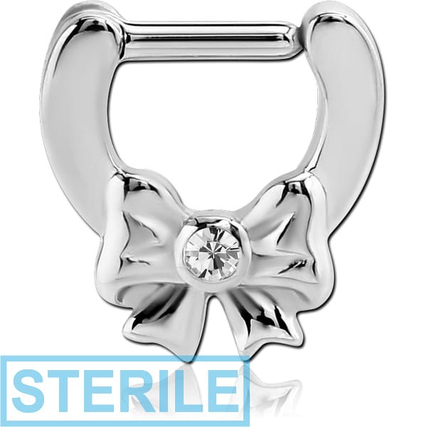 STERILE SURGICAL STEEL ROUND JEWELLED HINGED SEPTUM CLICKER - BOW