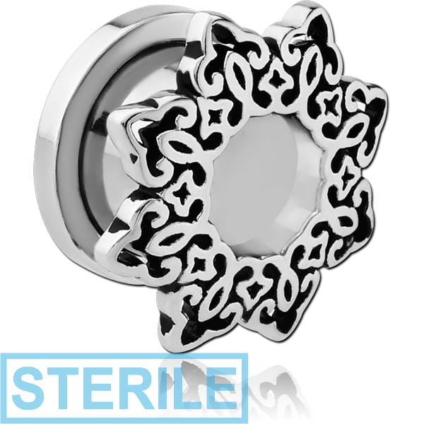STERILE STAINLESS STEEL THREADED TUNNEL WITH RHODIUM PLATED BRASS TOP - STAR FILIGREE