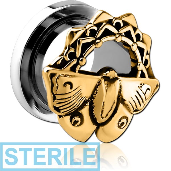 STERILE STAINLESS STEEL THREADED TUNNEL WITH BRASS TOP - MOTH FILIGREE