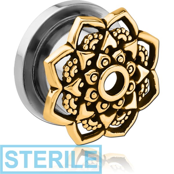 STERILE STAINLESS STEEL THREADED TUNNEL WITH BRASS TOP - FLOWER FILIGREE