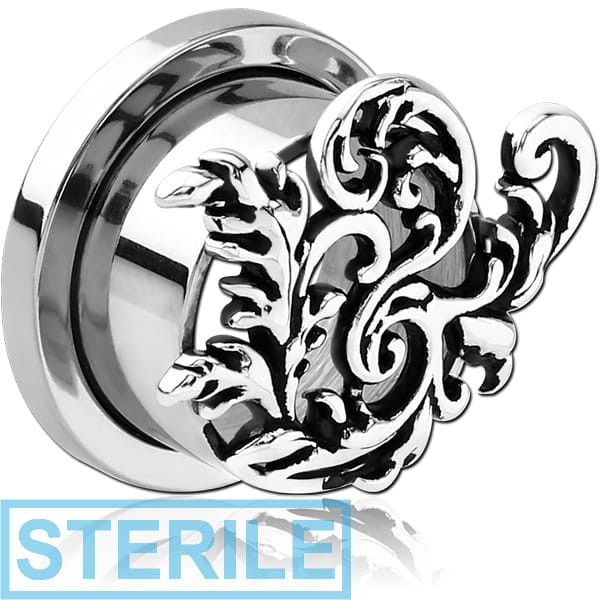 STERILE STAINLESS STEEL THREADED TUNNEL WITH RHODIUM PLATED BRASS TOP - BRANCH FILIGREE
