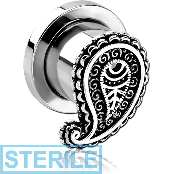 STERILE STAINLESS STEEL THREADED TUNNEL WITH RHODIUM PLATED BRASS TOP - TEARDROP FILIGREE