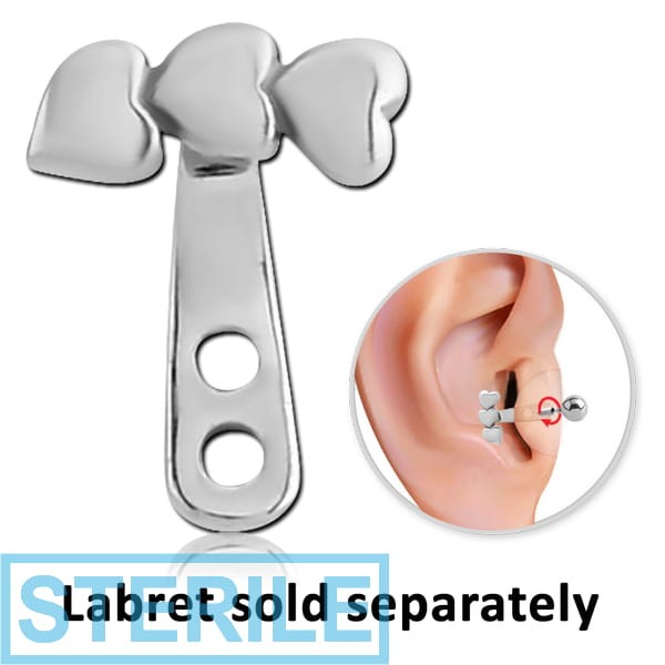 STERILE SURGICAL STEEL TRAGUS WRAP - THREE HEARTS