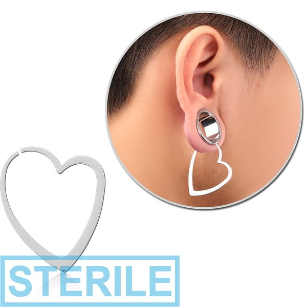 STERILE SURGICAL STEEL HOOP EARRING FOR TUNNEL - HEART