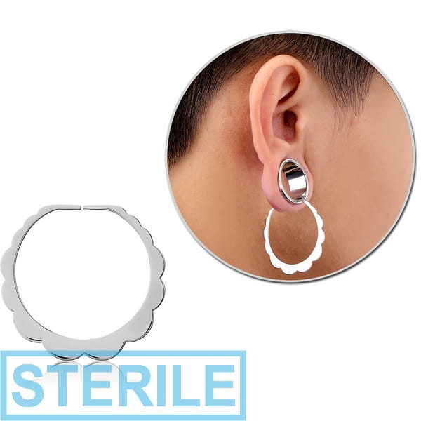 STERILE SURGICAL STEEL HOOP EARRING FOR TUNNEL - FLOWER