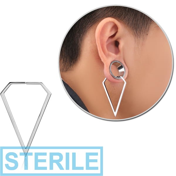 STERILE SURGICAL STEEL HOOP EARRING FOR TUNNEL - DIAMOND