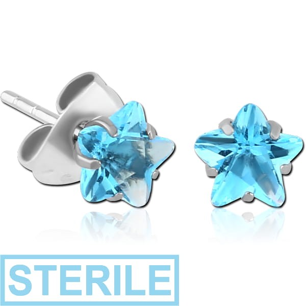 STERILE SURGICAL STEEL STAR PRONG SET JEWELLED EAR STUDS PAIR