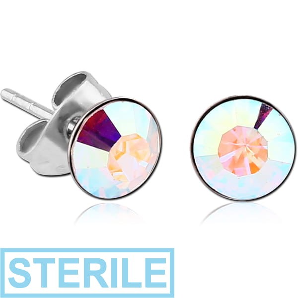 STERILE SURGICAL STEEL JEWELLED CUP EAR STUDS PAIR