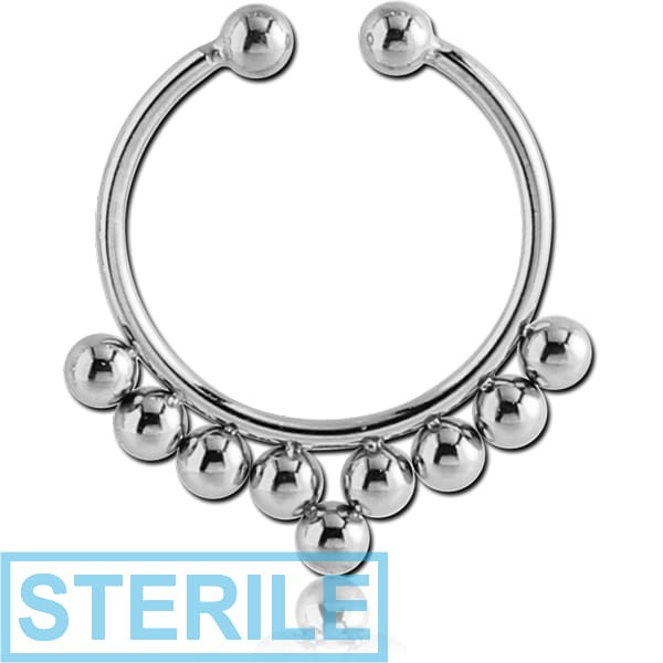 STERILE SURGICAL STEEL FAKE SEPTUM RING - 9 BALLS