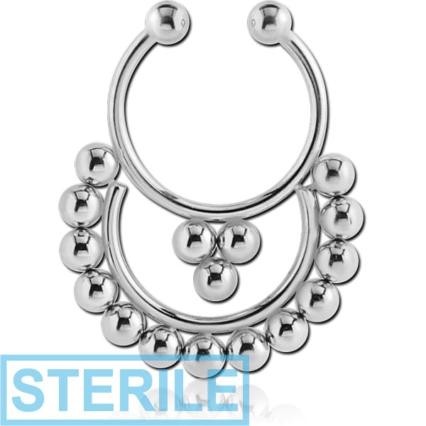 STERILE SURGICAL STEEL FAKE SEPTUM RING - 16 BALLS