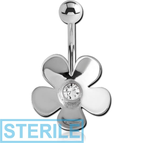 STERILE STERLING SILVER 925 JEWELLED FLOWER NAVEL BANANA