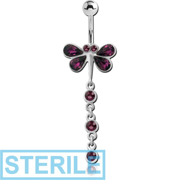 STERILE STERLING SILVER 925 JEWELLED NAVEL BANANA