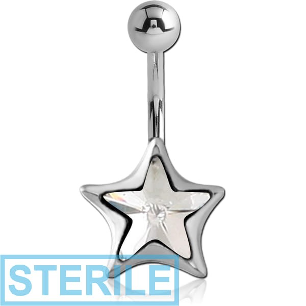 STERILE STERLING SILVER 925 JEWELLED PREMIUM CRYSTAL NAVEL BANANA
