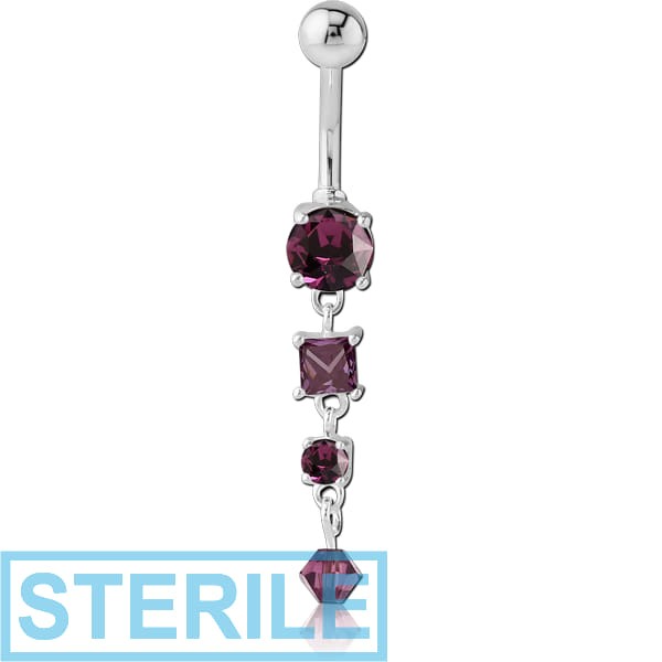 STERILE STERLING SILVER 925 JEWELLED NAVEL BANANA