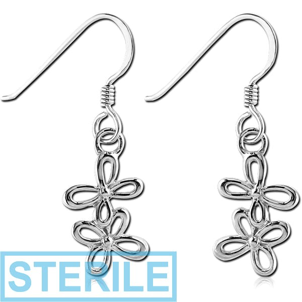 STERILE STERLING SILVER 925 EARRINGS PAIR - TWO FLOWERS