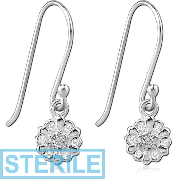 STERILE STERLING SILVER 925 JEWELLED EARRINGS PAIR - FLOWER