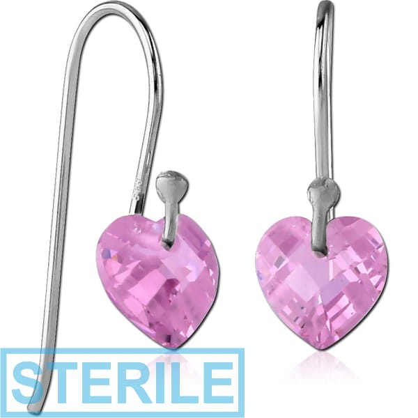 STERILE STERLING SILVER 925 JEWELLED EARRINGS PAIR - HEART